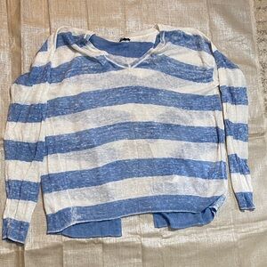 Splendid Striped V-Neck Sweater in Blue and Cream